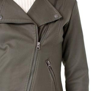 Military Green Moto Denim Jacket